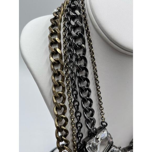 J. Crew Mixed Metal Multistrand Large Clear Light Gray Rhinestone Necklace - Picture 3 of 13